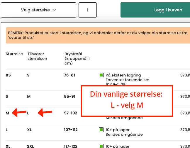 Velg størrelse
